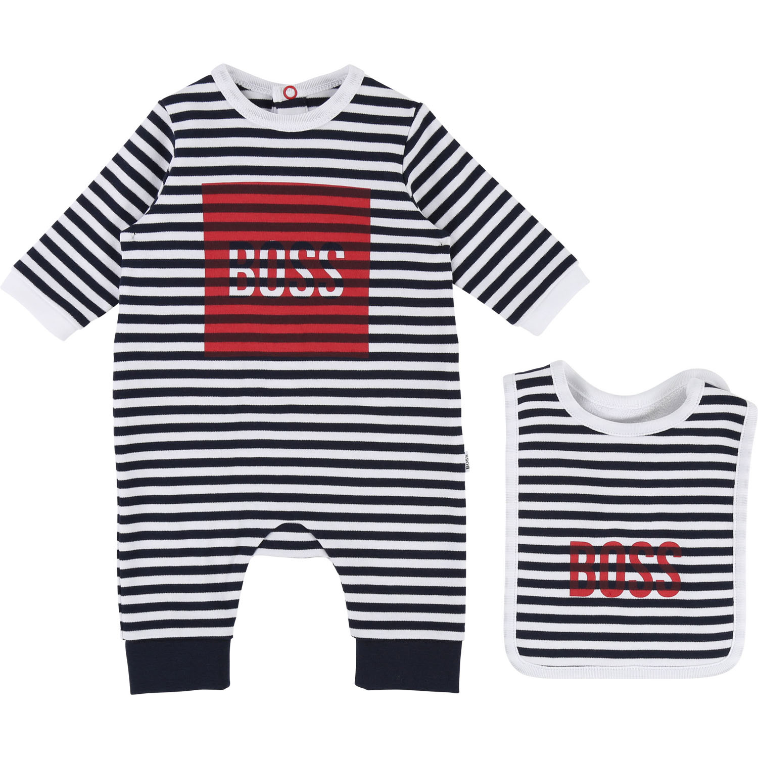 HUGO BOSS Baby Kombination 2 er Set Strampler und Lätzchen blau gelb 56 62 68 74